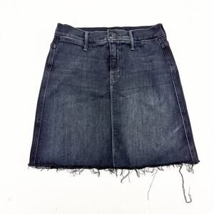 Mother The Coin Mini Fray Blackbird Black Denim Skirt Frayed Hem Size 25